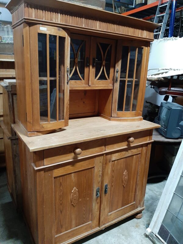 Grenen buffet  kast ronde glas deurtjes, - Afbeelding 3
