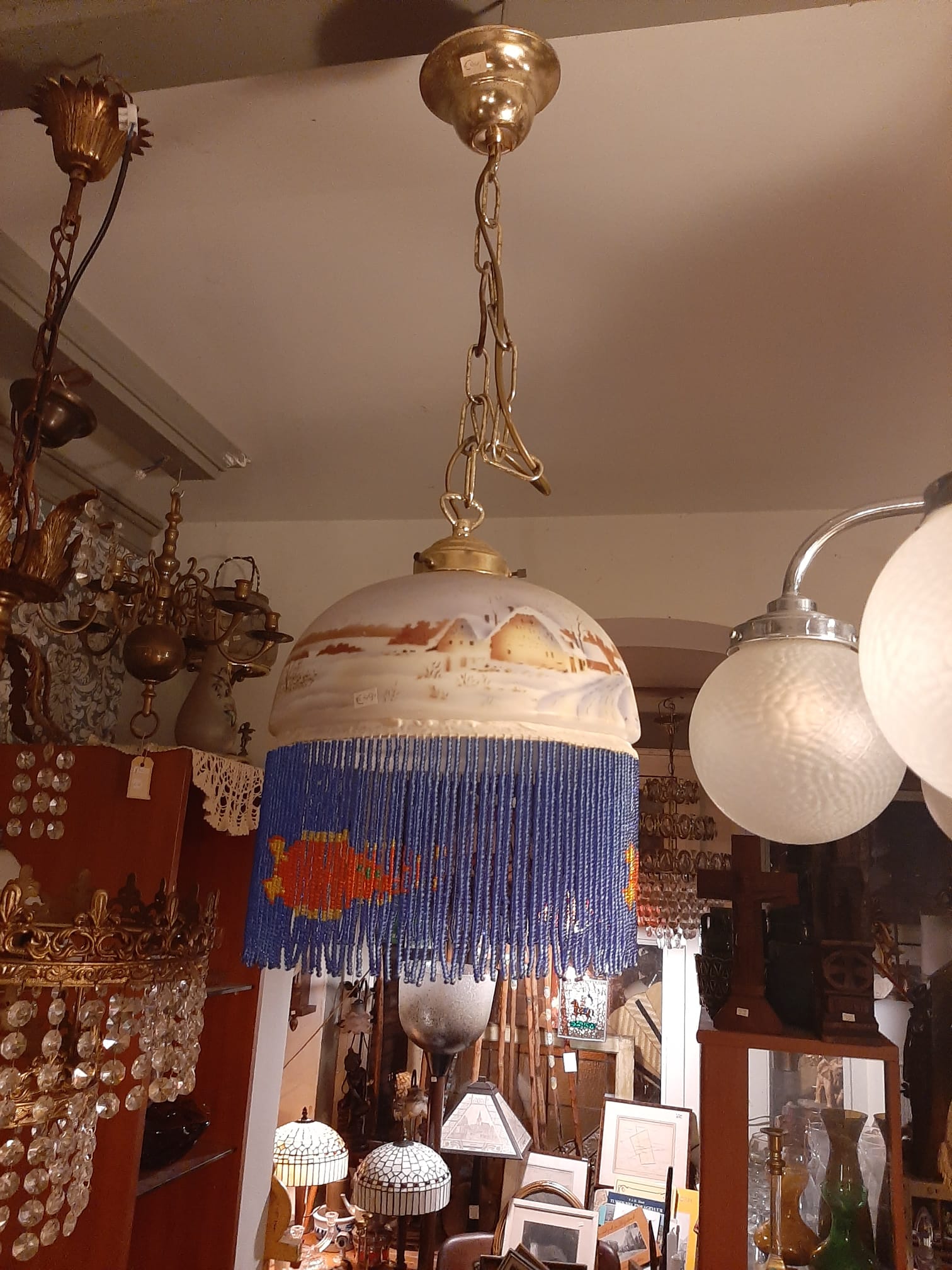 Antieke Kralen lamp Ketting 100cm,
